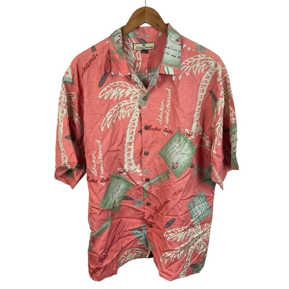 BF449 Men’s Tommy Bahama Paradise Isle 100% SILK Beach Button Down Shirt L